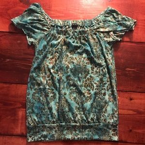 Floral Damask Print Peasant Style Blouse